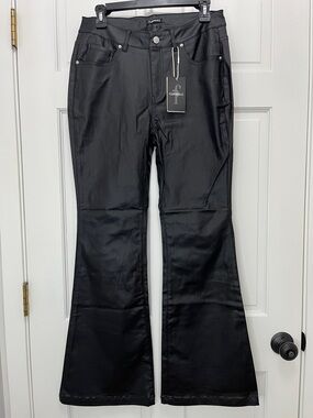 NWT Flamingals Black Vegan Leather Flare Pants - Size Medium